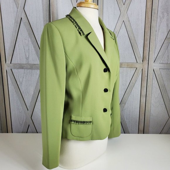 Tahari ASL Fully Lined Lime Green Ruffled Blazer With Small Front Pockets Sz 14 - Picture 2 of 9